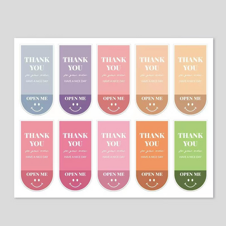 Colorful 'Thank You' Smiley Sticker | 2.63x1.26" - 10 Pcs (1 Sheet)