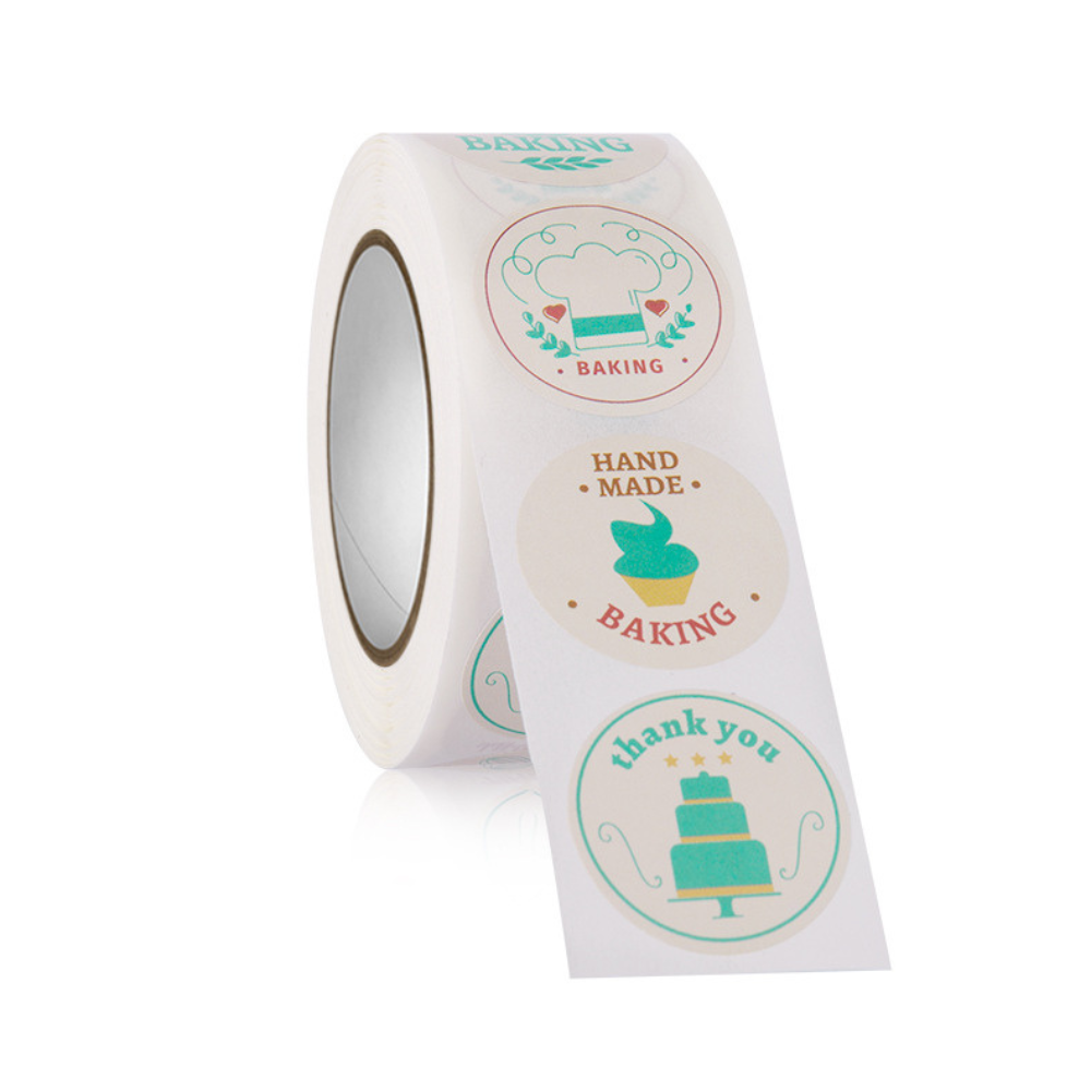 HA225 | 1" Hand Made Baking Thank You Round Sticker | 8 Style - 1 Roll