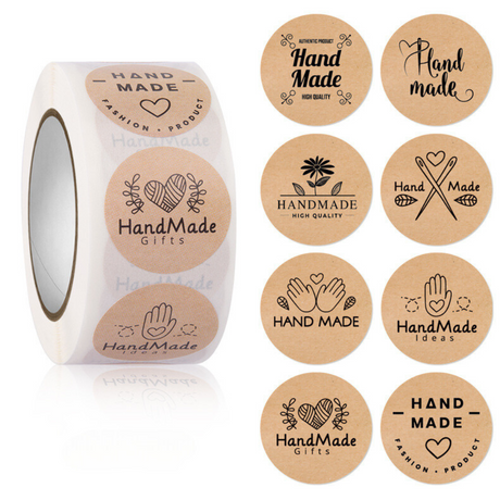 HA227 | 1" Handmade With Love Round Sticker | 8 Style - 500 Pcs (1 Roll)