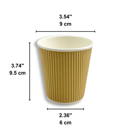 HD 10oz Kraft Ripple Wall Paper Hot Cup | 90mm Top - size