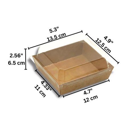 Square Kraft Paper Box W/ PET Lid | 4.7x4.33x2.6" - size