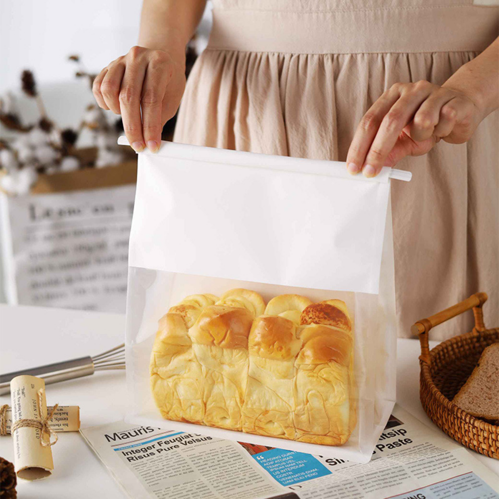 White Bread Paper Bakery Bag W/ Front Window & Tin Tie Tab Lock | 8.66x5.5x11.42