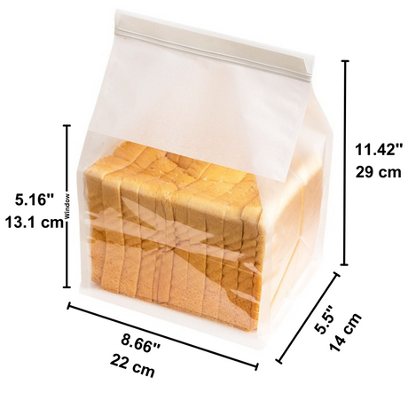 White Bread Paper Bakery Bag W/ Front Window & Tin Tie Tab Lock | 8.66x5.5x11.42" -size