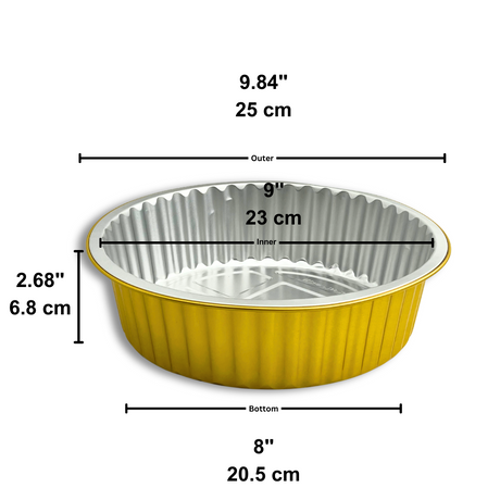 Y250-2500 | 84oz Golden 2X Thicker Round Aluminum Foil Container W/ PP Lid - size