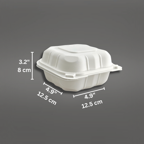 YR-51 | Microwavable PP Square Clamshell Container (224) w/Hole | 4.9x4.9x3.2" - 250 Pcs-size