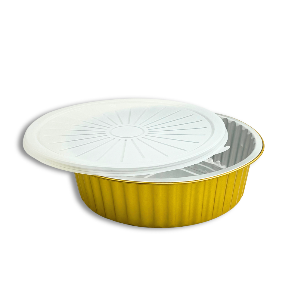 YY250-2000 | 67oz Golden 2X Thicker Round Aluminum Foil Container W/ PP Lid - open