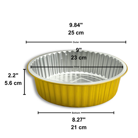YY250-2000 | 67oz Golden 2X Thicker Round Aluminum Foil Container W/ PP Lid - size