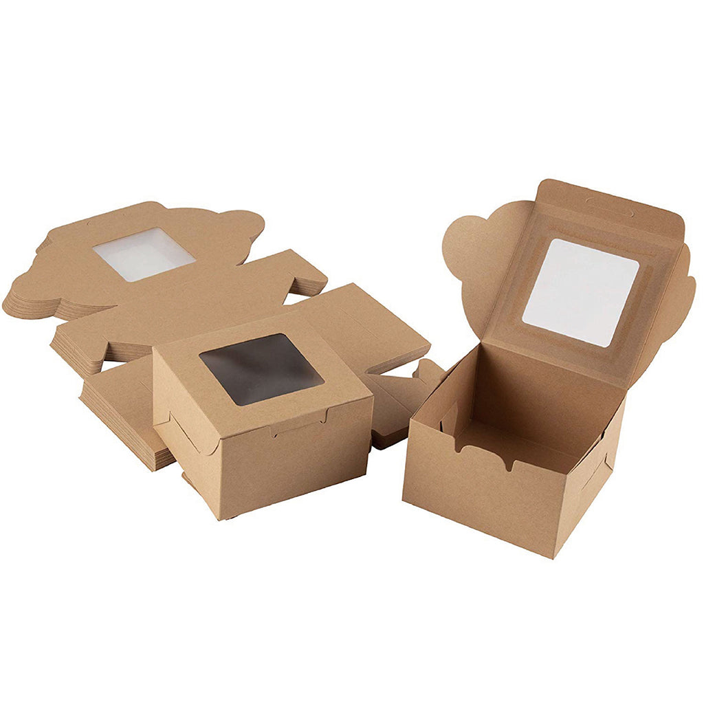 Kraft Cake Paper Box Pastry Box W/ Window | 4x4x2.5" - 100 Pcs