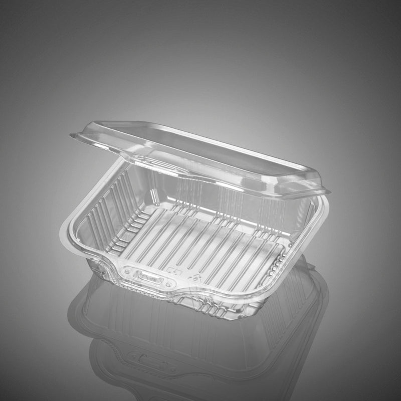 J041 Clear Rectangular Hinged Container 7x6.6x2.2" 500 Pcs HD