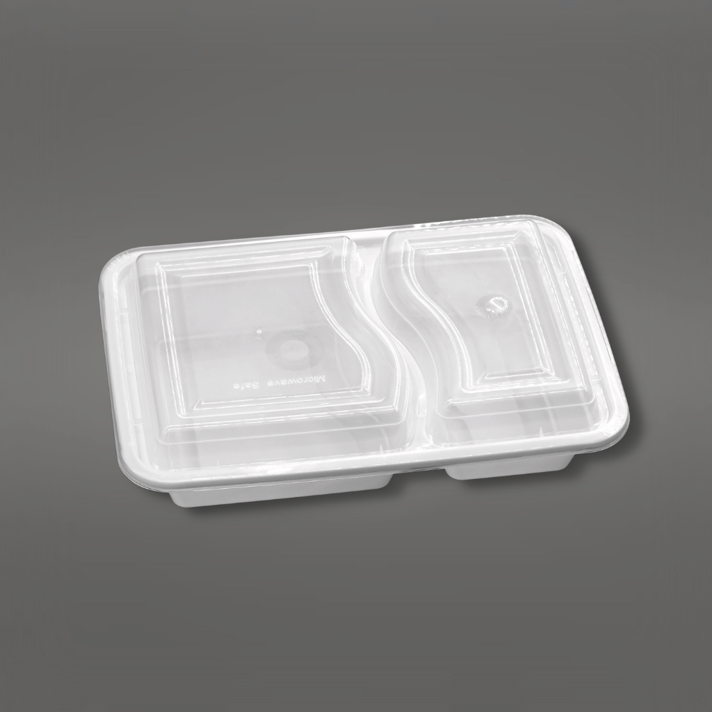 Microwave container - 1000cc 2 compartments - 182 series wide white
