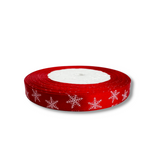 0.39" Merry Christmas Snowflake Red Fabric Ribbon | 24 Yards