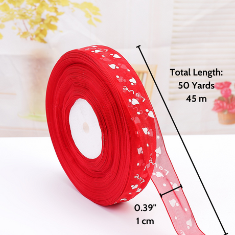0.79" Love With Heart Red Fabric Ribbon | 50 Yards - size