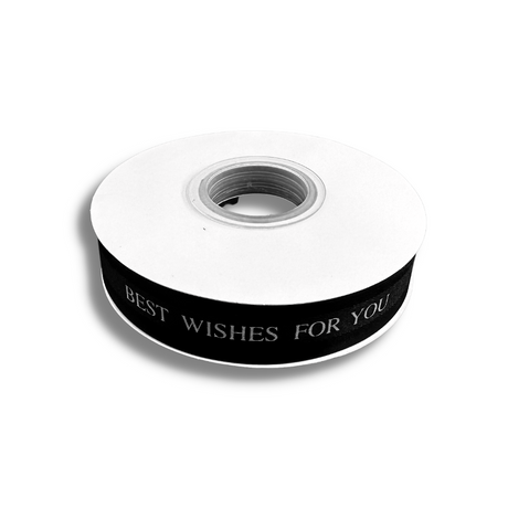 0.98" Best For You Black Fabric Ribbon | 49 Yards - 1 Roll-top