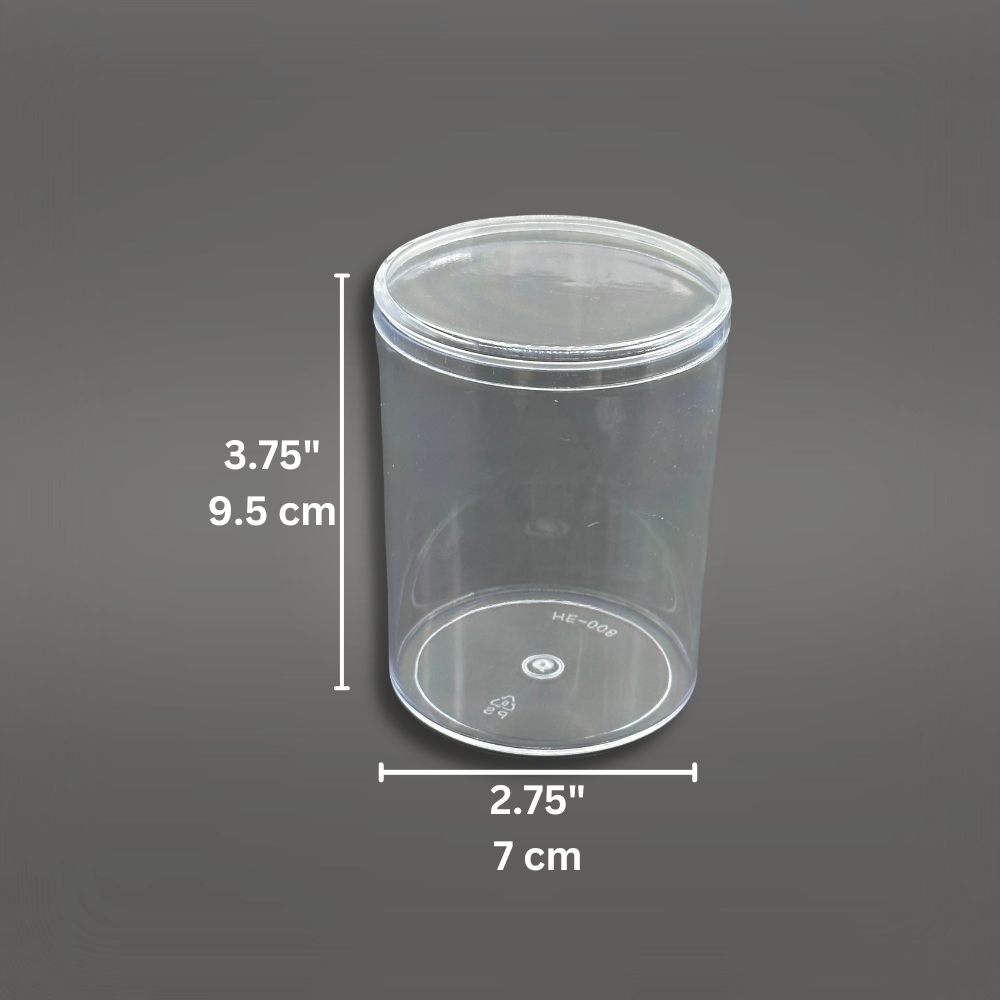 #012 | 9oz Cylindrical Hard Clear Plastic Cake Container W/ Lid | 2.75x3.75" - size