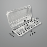 #02 SSC-6B | Clear PET Rectangular Hinged Sushi Container | 8.9x3.78x2" - inner size