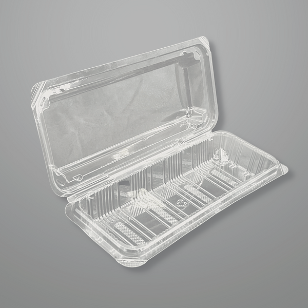 #02 SSC-6B | Clear PET Rectangular Hinged Sushi Container | 8.9x3.78x2
