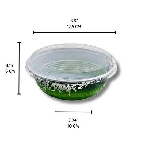 #1000 | 34oz Microwaveable Green Donburi Bowl W/ PET Lid - 300 Sets - HD Bio Packaging