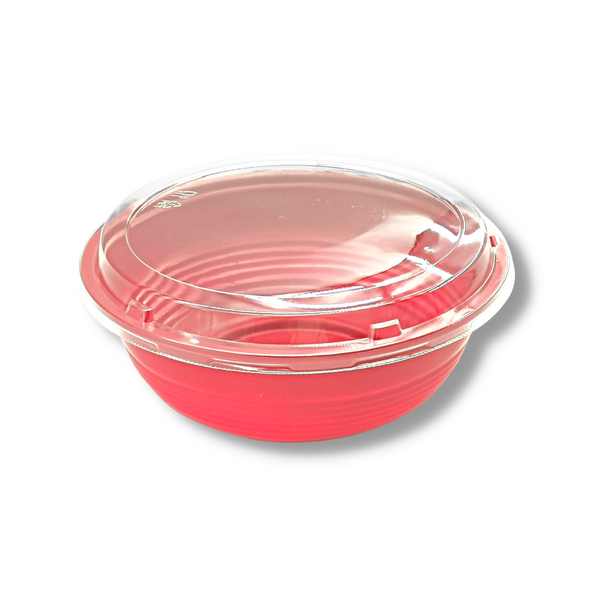 #1000 | 34oz Microwaveable Red Donburi Bowl W/ PET Lid - 200 Sets