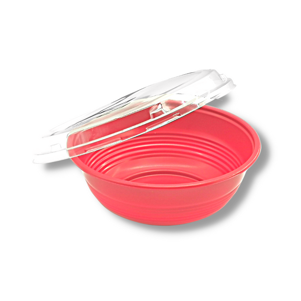 #1000 | 34oz Microwaveable Red Donburi Bowl W/ PET Lid - open