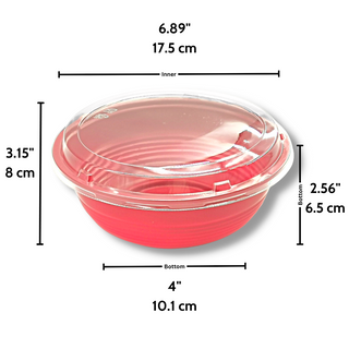 #1000 | 34oz Microwaveable Red Donburi Bowl W/ PET Lid - size