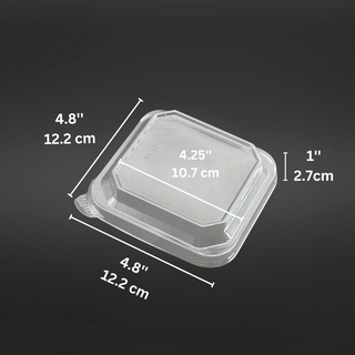 107x107mm Clear Square PET Lid | Fit 300S Kraft Paper Container (Lid Only) - size
