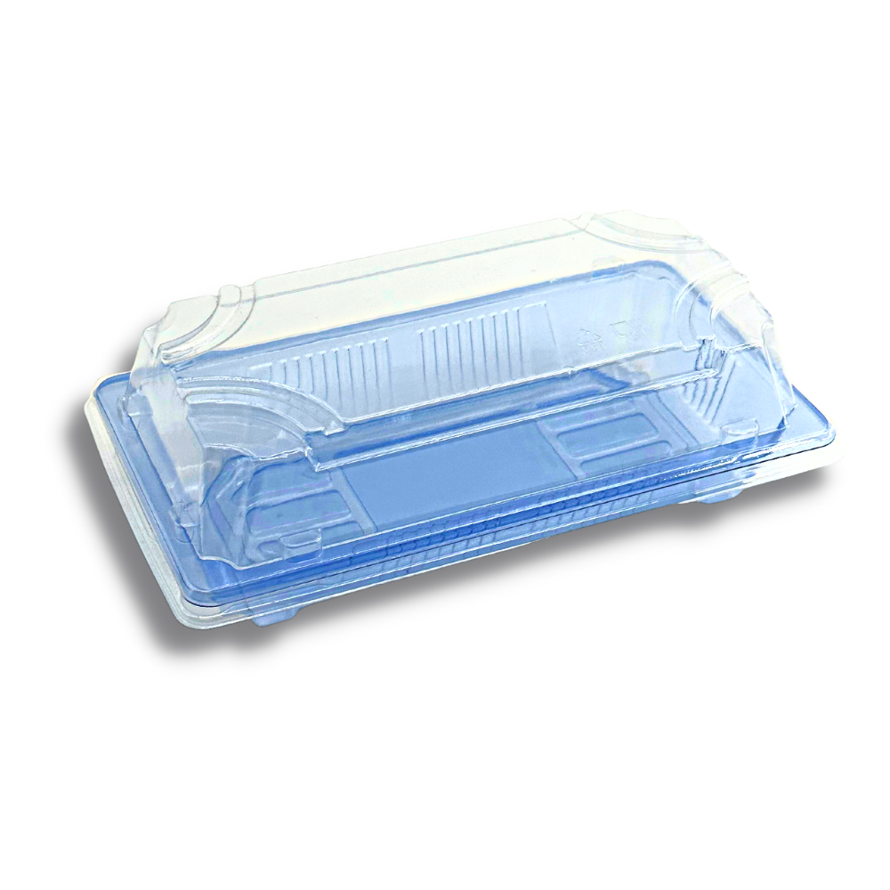 #1101 PET | Blue Sushi Tray W/ Lid | 5.43x2.48x2" - 600 Sets