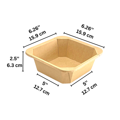 #1200S | 40oz Kraft Square Paper Container (Base Only) - 300 Pcs