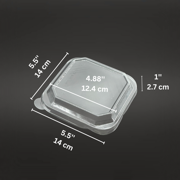 124x124mm Clear Square PET Lid | Fit 400S/500S Kraft Paper Container (Lid Only) - size
