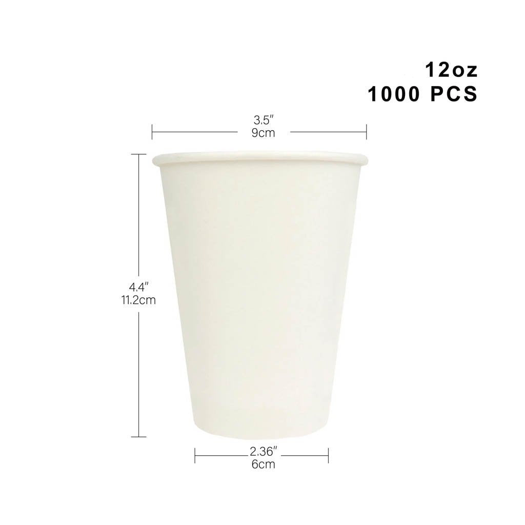 12oz Disposable PE-Lined White Paper Hot Cup - 1000 Pcs – HD Bio Packaging