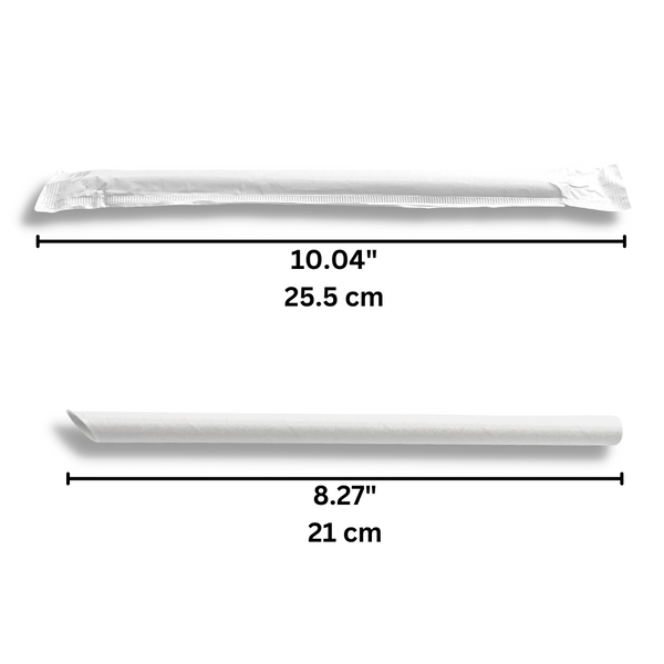 12x210mm Eco-friendly Diagonal Cut White Paper Straw (Individually Wrapped) -  2000 Pcs-size