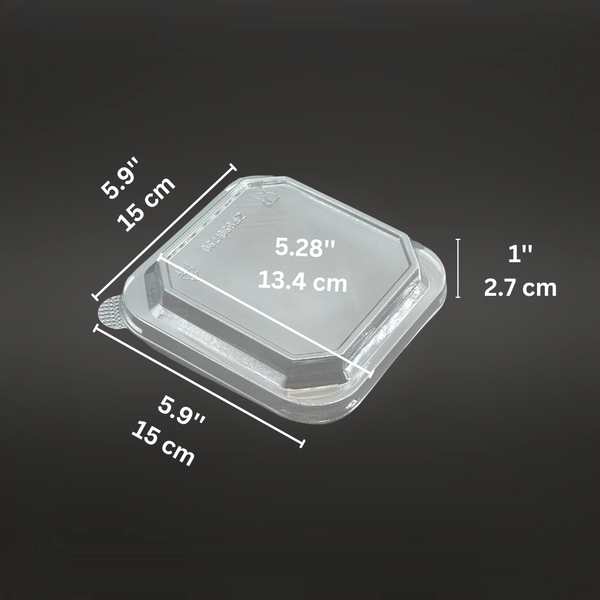 134x134mm Clear Square PET Lid | Fit 650S/750S Kraft Paper Container (Lid Only) - size
