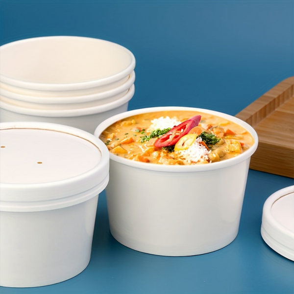 #20D | 20oz Eco-friendly White Paper Soup Cup (Base Only) - with curry