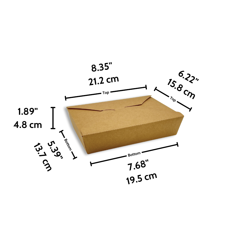 #2 | 50oz Eco-friendly Kraft Foldable Paper Box | 7.68x5.39x1.89" - size