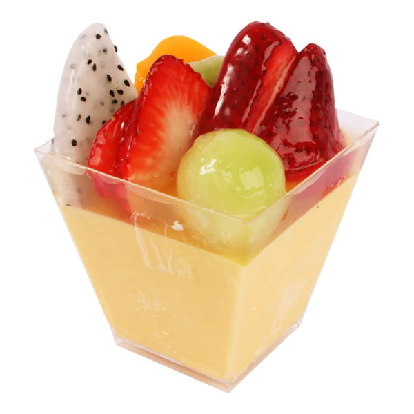 3.5oz Clear Trapezoid Mousse Cup W/ Lid - with food