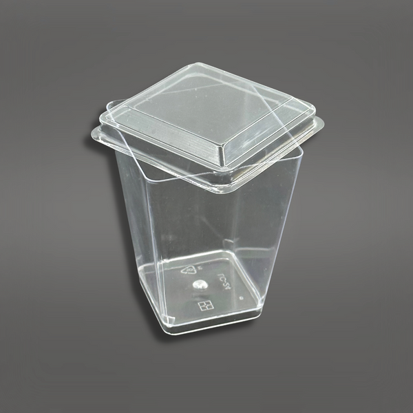 3.5oz Clear Trapezoid Mousse Cup W/ Lid - open