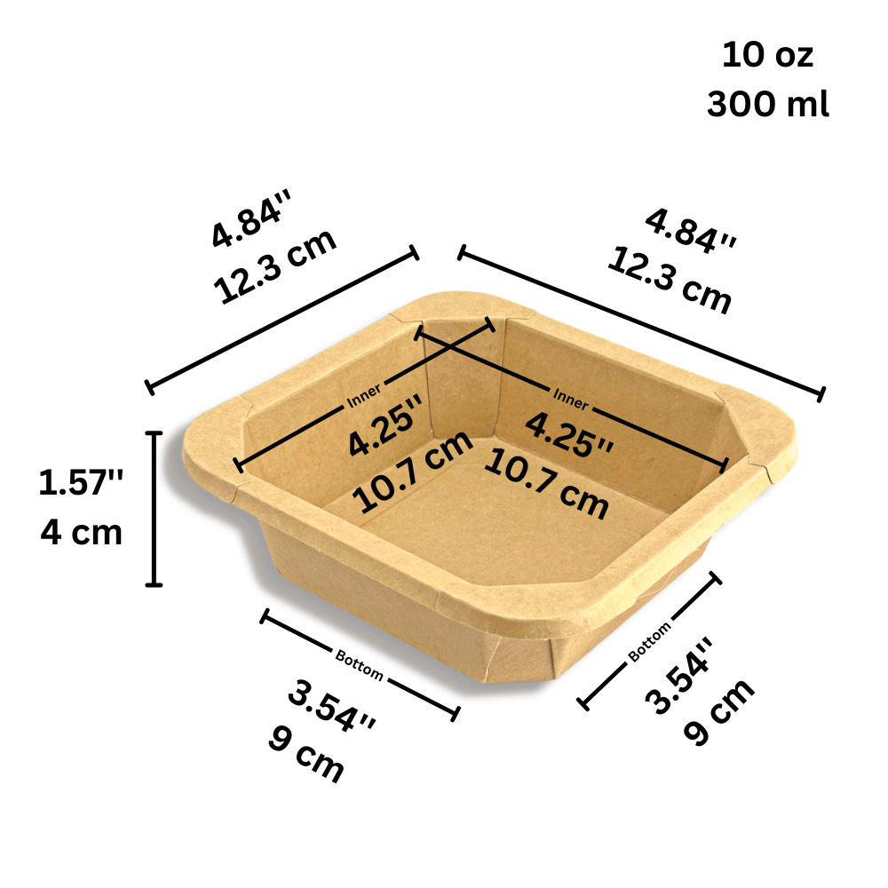 #300S | 10oz Kraft Square Paper Container | 107x107mm Top - 300 Pcs ...