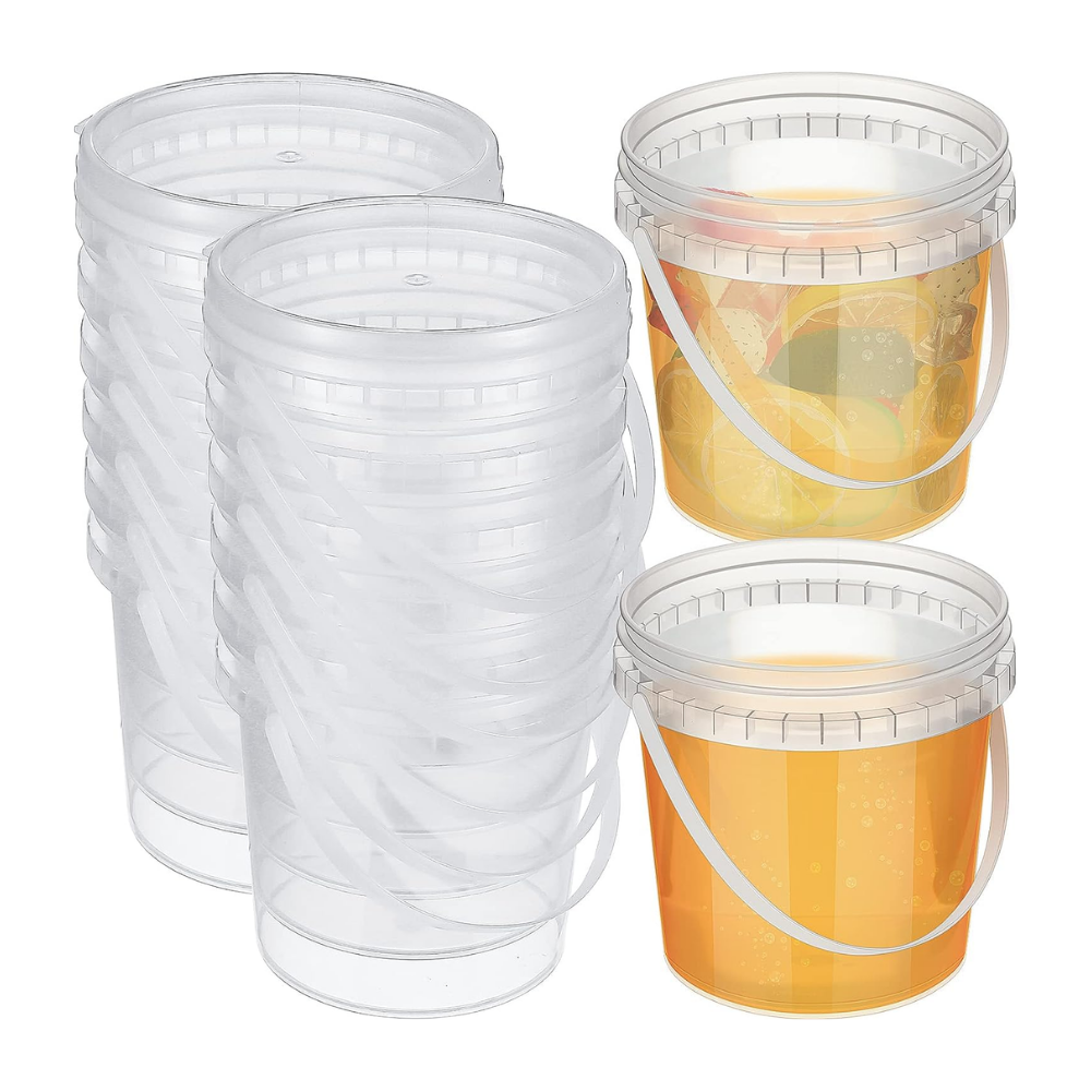 34oz Clear Plastic Bucket W/ Lid & Handle - 100 Sets