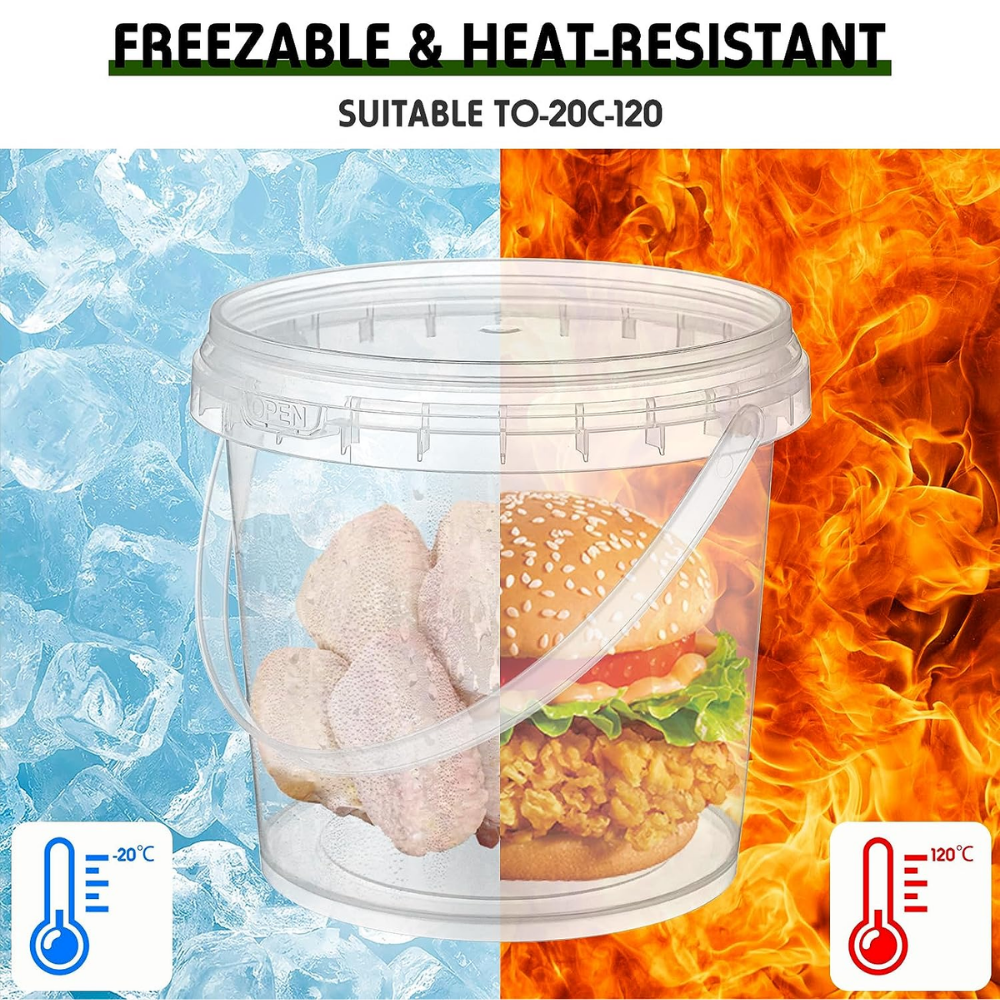 34oz Reusable Clear Plastic Bucket W/ Lid & Handle - 100 Sets – HD Bio ...