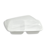 F-96326 | TD 32oz Microwaveable PP White Rectangular Container W/ Lid | 3 Compartment - 150 Sets