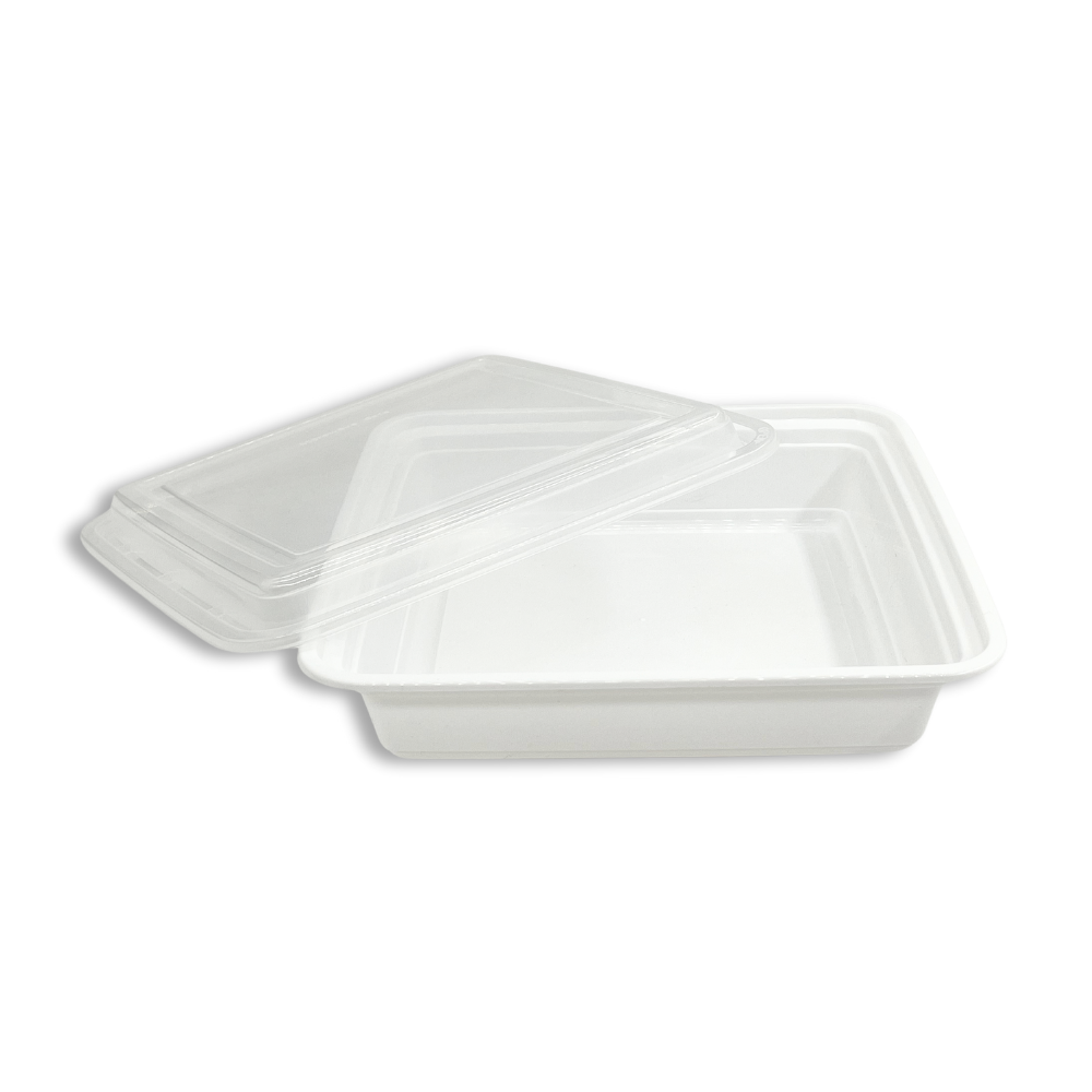 RE-48 HD 48oz Microwaveable White Square To Go Container W/Lid-150 Set ...