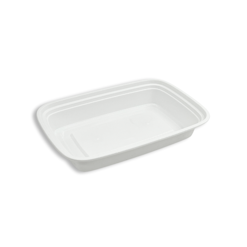F-9628 | TD 28oz Microwaveable PP White Rectangular Container W/ Lid - 150 Sets