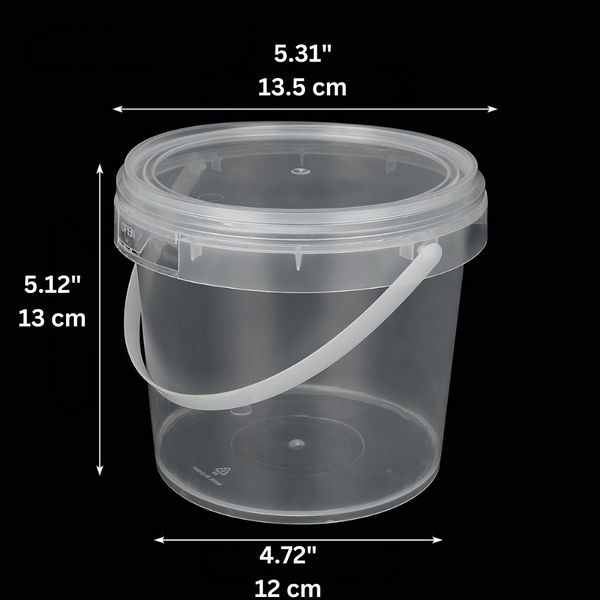 50oz Clear Plastic Bucket W/ Lid & Handle -size