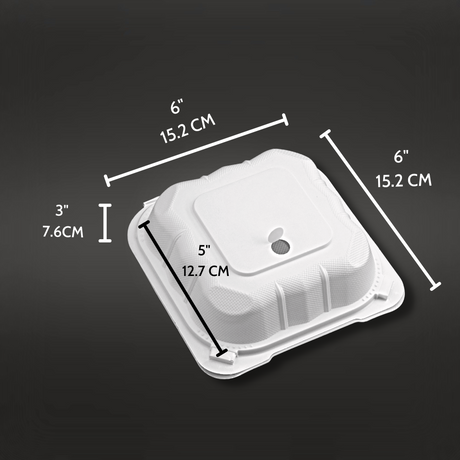 #61 W/ Hole | Microwavable PP Square Clamshell Food Container | 6x6x3"-size