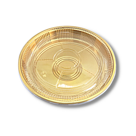 #63 PET | 13" Golden Round Sushi Party Tray W/ Lid - 100 Sets