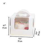 4" 6" 8" White Cake Box W/ Window & Handle & Square Base Board - 50 Sets