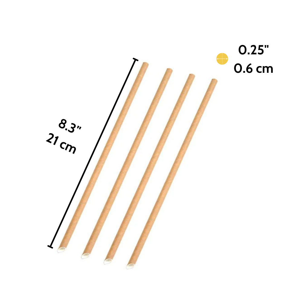 6x210mm Eco-friendly Diagonal Cut Kraft Paper Straw (Individually Wrapped) - Size