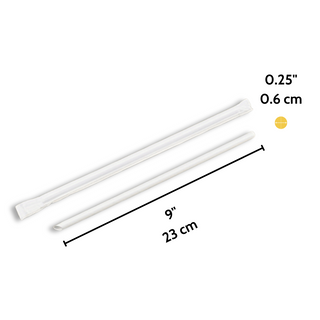 6x230mm Eco-friendly Diagonal Cut White Paper Straw (Individually Wrapped) - Size