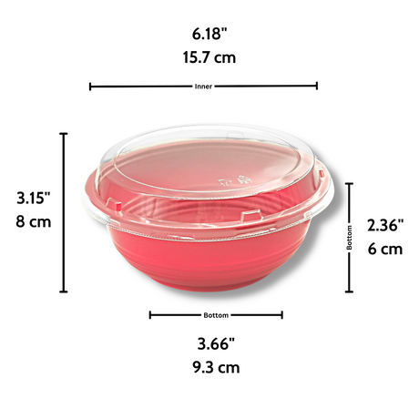 #700 | 24oz Microwaveable Red Donburi Bowl W/ PET Lid - size