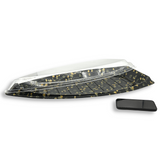 #7105 | Black Maple Pattern Boat Sushi Tray W/ Lid | 23.43x8x2.9" - open compared with iphone