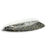 #7105 | Black Maple Pattern Boat Sushi Tray W/ Lid | 23.43x8x2.9" - open